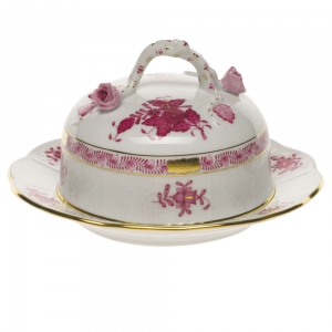 Herend Chinese Bouquet Raspberry Cov Butter Dish