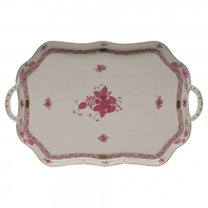 Herend Chinese Bouquet Raspberry Rec Tray W/Branch Handles18"