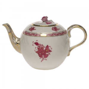 Herend Chinese Bouquet Raspberry Tea Pot W/Rose(36 Oz) 5.5"H