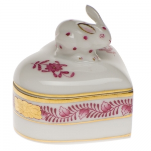 Herend Heart Box w/ Bunny  - Raspberry