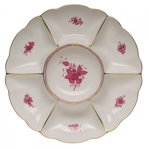 Herend Sectioned Appetizer Dish - Raspberry