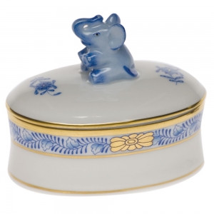 Herend Oval Box - Blue Elephant