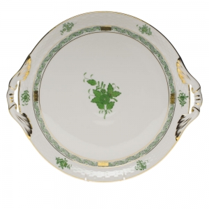 Herend Chinese Bouquet Green Round Tray w/ Handles -11.25"