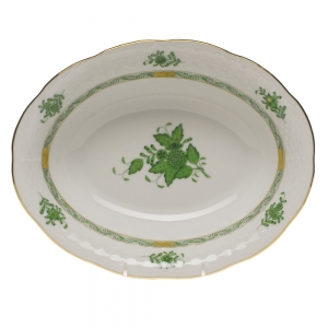 Herend Chinese Bouquet Green Oval Vegetable Dish -10"x 8"