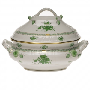 Herend Chinese Bouquet Green Tureen W/Branch(4 Qt) 10"H