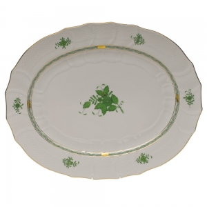 Herend Chinese Bouquet Green Turkey Platter18"L X 14.5"W