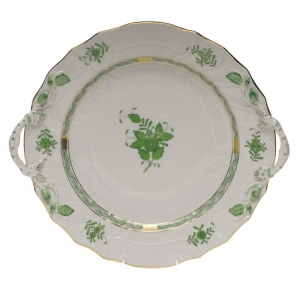 Herend Chinese Bouquet Green Chop Plate w/ Handles -12"