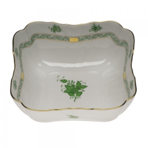 Herend Chinese Bouquet Green Square Salad Bowl10"Sq