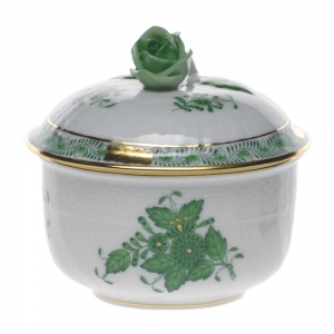 Herend Chinese Bouquet Green Sugar Covered W/Rose(4 Oz) 3.25"