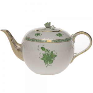 Herend Chinese Bouquet Green Tea Pot W/Rose(84 Oz) 6.75"H