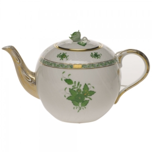 Herend Chinese Bouquet Green Tea Pot W/Rose(60 Oz) 6.5"H