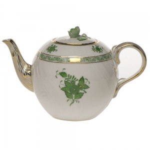 Herend Chinese Bouquet Green Tea Pot W/Rose(36 Oz) 5.5"H
