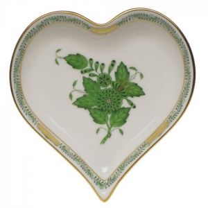 Herend Chinese Bouquet Green Small Heart Tray