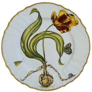 Anna Weatherley Flowers Of Yesterday Dinner Plate - Yellow/ Red Tulip