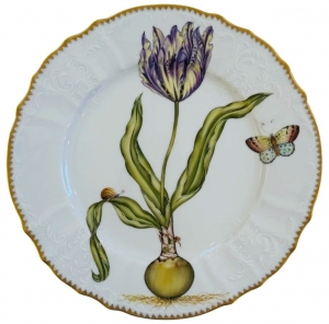 Anna Weatherley Flowers Of Yesterday Dinner Plate - Yellow + Purple Tulip