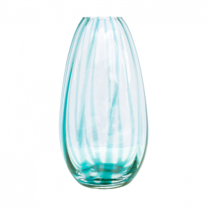 Vietri Bolla Glass Ash Blue Medium Pleated Vase - 14.5"
