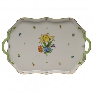 Herend Printemps Tray Rectangular W/Branch Handles18"