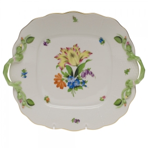 Herend Printemps Square Cake Plate W/Handles