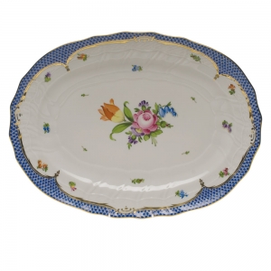 Herend Printemps Blue Border Platter15"L X 11.5"W