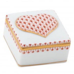 Herend Embossed Heart Box Rust
