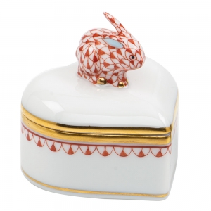 Herend Heart Box w/ Bunny - Rust