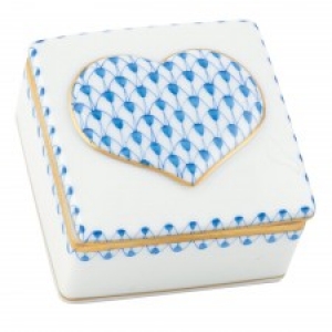 Herend Embossed Heart Box Blue