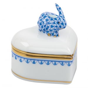 Herend Heart Box w/ Bunny - Blue