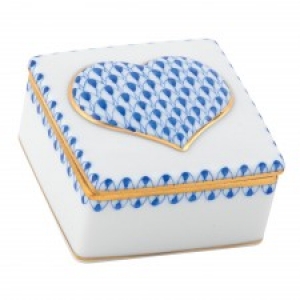 Herend Embossed Heart Box Sapphire
