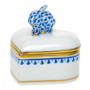 Herend Heart Box w/ Bunny - Sapphire