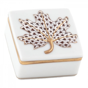 Herend Maple Leaf Box - Chocolate