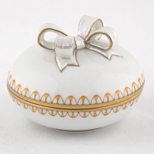 Herend Round Box With Bow - Butterscotch