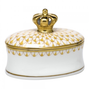 Herend Fishnet Box w/ Crown Butterscotch