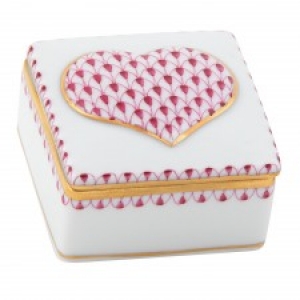 Herend Embossed Heart Box Raspberry