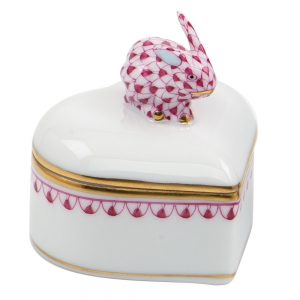 Herend Heart Box w/ Bunny - Raspberry