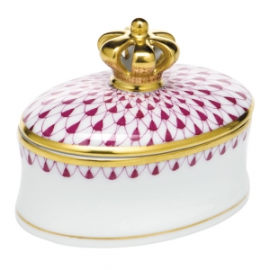Herend Fishnet Box w/ Crown Raspberry