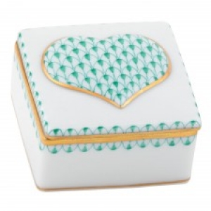 Herend Embossed Heart Box Green