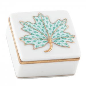 Herend Maple Leaf Box - Green