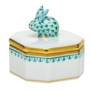 Herend Petite Octagonal Box w/ Bunny - Green