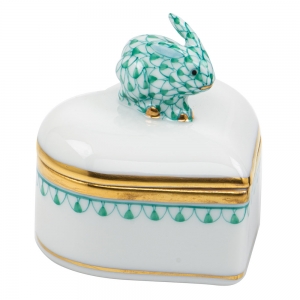 Herend Heart Box w/ Bunny Green