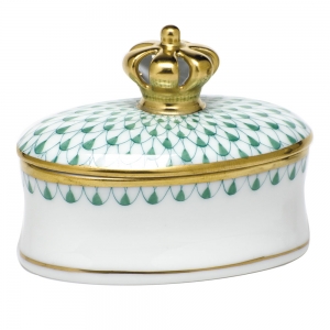 Herend Fishnet Box w/ Crown Green