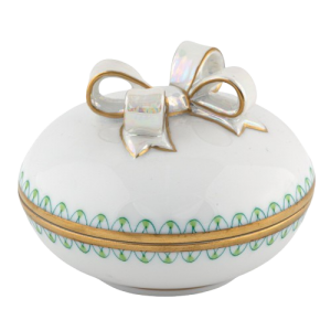 Herend Round Box With Bow - Key Lime