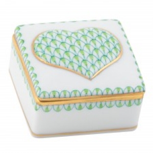 Herend Embossed Heart Box Key Lime