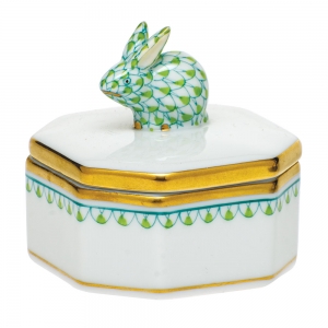 Herend Petite Octagonal Box w/ Bunny - Key Lime