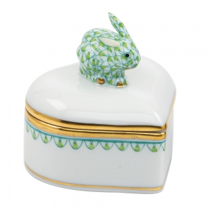 Herend Heart Box w/ Bunny - Green