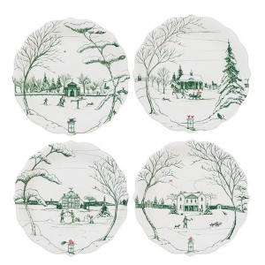 Juliska Country Estate Winter Frolic Evergreen Party Plates Assorted Set/4