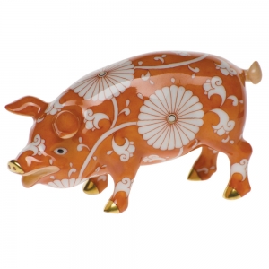 Herend Chrysanthemum Orange Pig