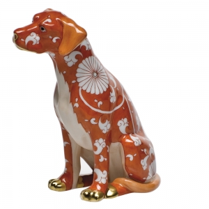 Herend Chrysanthemum Orange Seated Dog