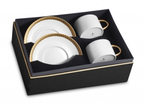 L'Objet Corde Gold Tea Cup+Saucer (Set of 2)