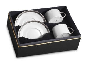 L'Objet Corde Platinum Tea Cup+Saucer (Set of 2)