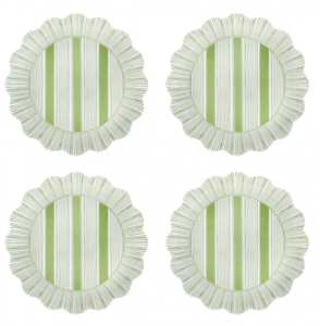 Juliska Cabana Stripe Melamine Dessert/Salad Plate Set/4 - Seagrass